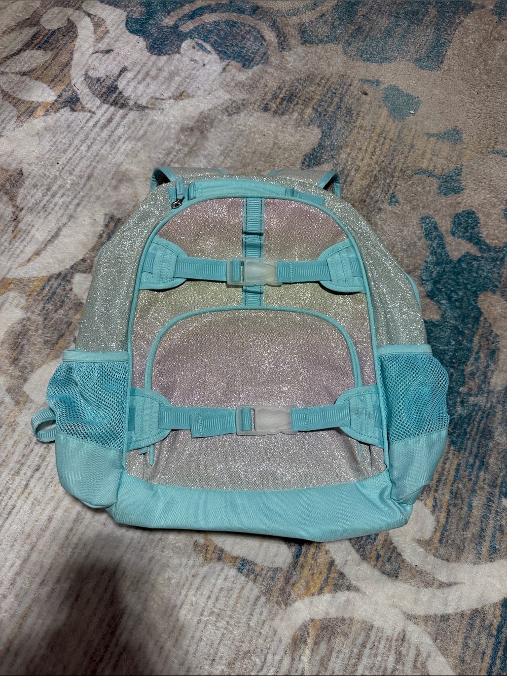 Pottery Barn Glitter Mint Kids Backpack with Adjustable Straps- LIKE NEW